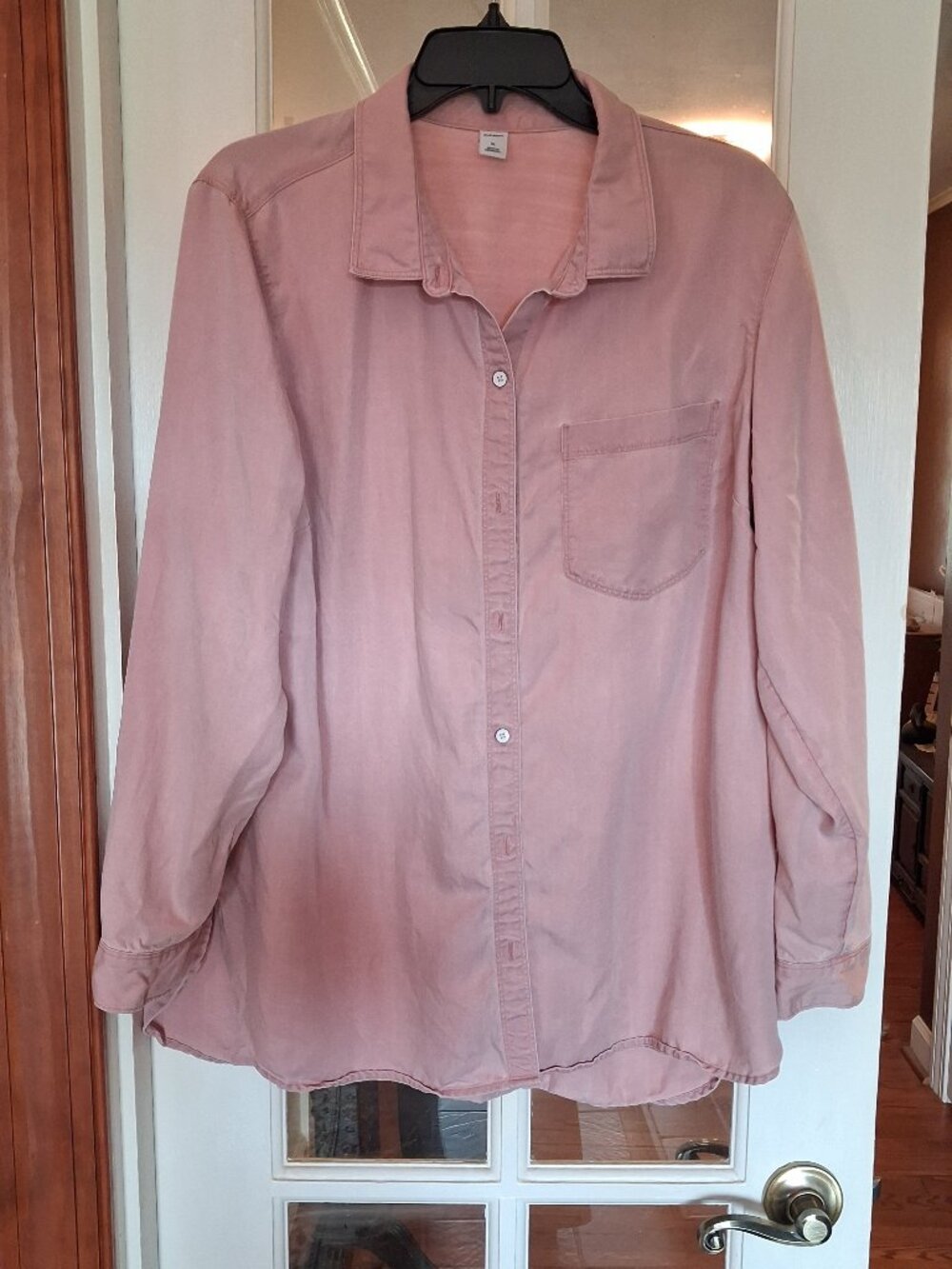 Old Navy Button Up Shirt Long Sleeve XL Teak Rose Pink PocketsTencel CollarTunic